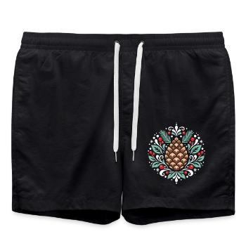 Tannenzapfen im winterlichen Ornament - Badeshorts - Schwarz - Vorne - AI Model Male 185 light (185cm)