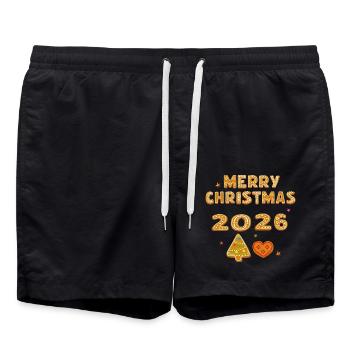 Fröhliche Weihnachten 2026  - Badeshorts - Schwarz - Vorne - AI Model Male 185 light (185cm)