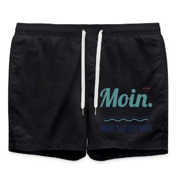 Moin. Mehr sag ich nich. – Norddeutscher Spruch - Badeshorts - Schwarz - Vorne - AI Model Male 185 light (185cm)