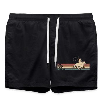 Eat Sleep Ride Repeat Cowboy Rodeo Western Stil - Badeshorts - Schwarz - Vorne - AI Model Male 185 light (185cm)