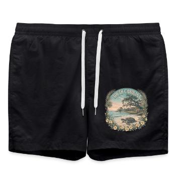 South Carolina – USA State Beach Vintage Art - Badeshorts - Schwarz - Vorne - AI Model Male 185 light (185cm)