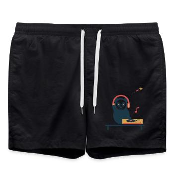Panda am Plattenspieler – gemütliche Vinylpause - Badeshorts - Schwarz - Vorne - AI Model Male 185 light (185cm)