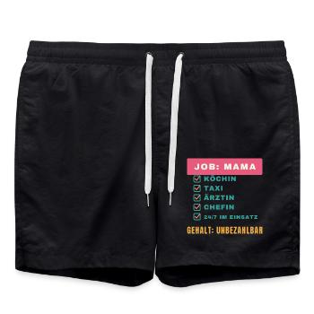 Job: Mama – Gehalt: unbezahlbar - Badeshorts - Schwarz - Vorne - AI Model Male 185 light (185cm)
