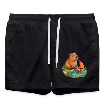 Kleines Capybara am Kieselboot - Badeshorts - Schwarz - Vorne - AI Model Male 185 light (185cm)