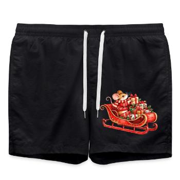 Weihnachtsmaus im Schlitten mit Geschenken - Badeshorts - Schwarz - Vorne - AI Model Male 185 light (185cm)