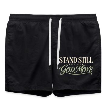 Script: Amen: Steh still und lass Gott handeln. - Badeshorts - Schwarz - Vorne - AI Model Male 185 light (185cm)