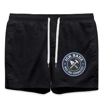 Handwerker Spruch Ich baue was ihr verwaltet - Badeshorts - Schwarz - Vorne - AI Model Male 185 light (185cm)