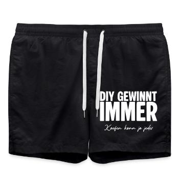 DIY Gewinnt Immer Kontrastschrift - Badeshorts - Schwarz - Vorne - AI Model Male 185 light (185cm)
