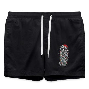 Weihnachtsbär mit Lichterkette und kleiner Katze  - Badeshorts - Schwarz - Vorne - AI Model Male 185 light (185cm)