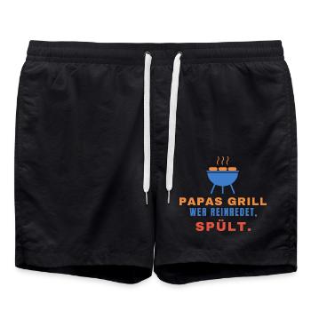 Papas Grill – Wer reinredet, spült. - Badeshorts - Schwarz - Vorne - AI Model Male 185 light (185cm)