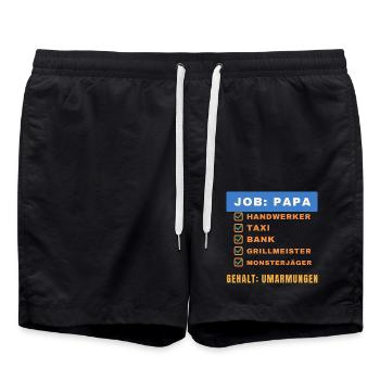 Job: Papa – Gehalt: Umarmungen - Badeshorts - Schwarz - Vorne - AI Model Male 185 light (185cm)