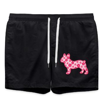 Florale französische Bulldoggen-Silhouette - Badeshorts - Schwarz - Vorne - AI Model Male 185 light (185cm)