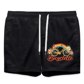 Bicyclette – Retro-Fahrrad mit Blumen, Regenbogen - Badeshorts - Schwarz - Vorne - AI Model Male 185 light (185cm)