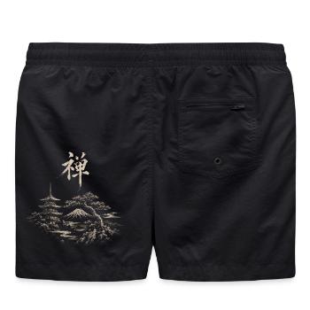 Zen Landschaft: Fuji-Pagode und Kiefer - Badeshorts - Schwarz - Hinten