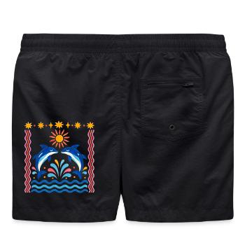 Bunte Delfine bei Sonnenaufgang - Badeshorts - Schwarz - Hinten