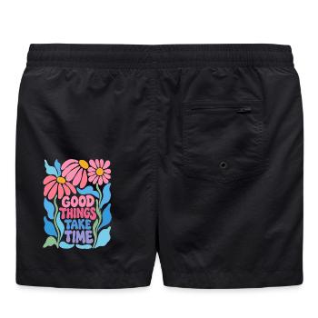 Gute Dinge brauchen Zeit - Badeshorts - Schwarz - Hinten