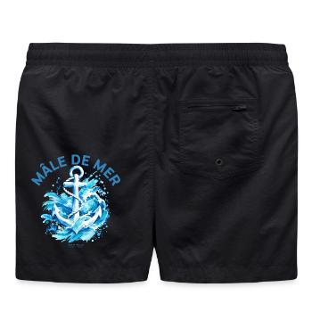 Anker und Wellen des männlichen Seematrosen - Badeshorts - Schwarz - Hinten
