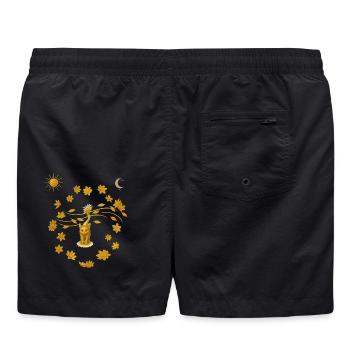 Goldkatze im Blütenkreis - Badeshorts - Schwarz - Hinten