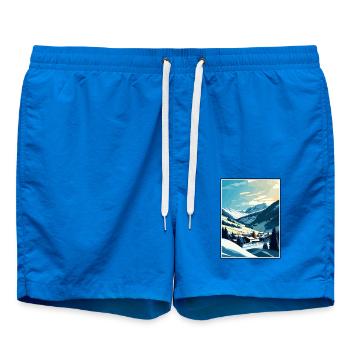 Saalbach Österreich Vintage Reiseposter Souvenir - Badeshorts - Cobalt blue - Vorne - AI Model Male 185 light (185cm)