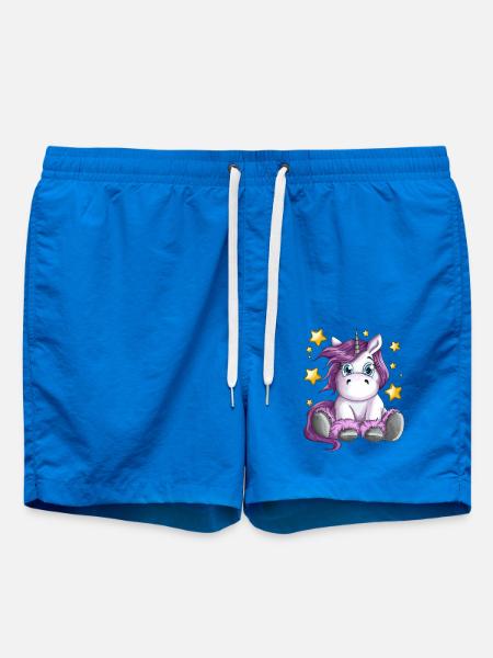 Flauschiges Einhorn mit Sterne Illustration Motiv - Badeshorts - Cobalt blue