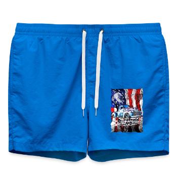Vintage Truck im US-Flaggenlook - Badeshorts - Cobalt blue - Vorne - AI Model Male 185 light (185cm)