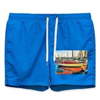 Segelboot am Ponton - Badeshorts - Cobalt blue - Vorne - AI Model Male 185 light (185cm)
