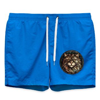 Sibirische Katzenrasse Aquarell Glasmalerei - Badeshorts - Cobalt blue - Vorne - AI Model Male 185 light (185cm)
