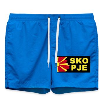 Skopje City with North Macedonia Flag Design - Swim Trunks - cobalt blue - Front - AI Model Male 185 light (185cm)