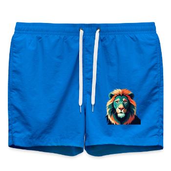 Lion Cartoon Character Colorful Pet Animal - Swim Trunks - cobalt blue - Front - AI Model Male 185 light (185cm)