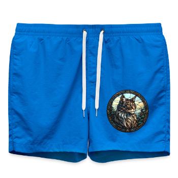 Amerikanische Bobtail Katzenrasse Aquarellglas - Badeshorts - Cobalt blue - Vorne - AI Model Male 185 light (185cm)
