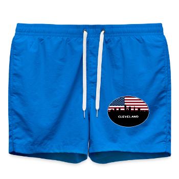 Cleveland Ohio USA Flagge Skyline Reise Souvenir - Badeshorts - Cobalt blue - Vorne - AI Model Male 185 light (185cm)