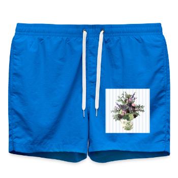 Stillleben Blumenvase Blumenstrauß Vintage in Öl - Badeshorts - Cobalt blue - Vorne - AI Model Male 185 light (185cm)