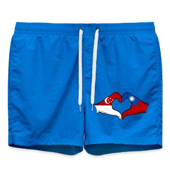 Singapore Taiwan Hands Heart Shape - Swim Trunks - cobalt blue - Front - AI Model Male 185 light (185cm)