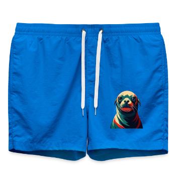 Robbe Cartoon Figur Buntes Haustier Tier - Badeshorts - Cobalt blue - Vorne - AI Model Male 185 light (185cm)
