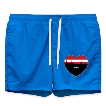 Riga Lettland Flagge Skyline Reise Souvenir - Badeshorts - Cobalt blue - Vorne - AI Model Male 185 light (185cm)