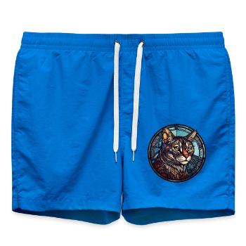 Kalifornisches Aquarellglas mit gespillter Katzenrasse - Badeshorts - Cobalt blue - Vorne - AI Model Male 185 light (185cm)