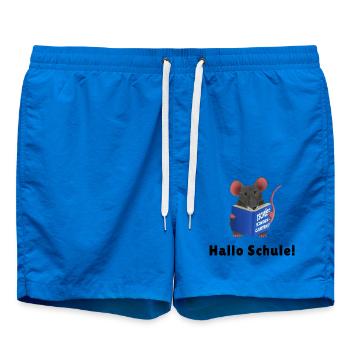 Hallo Schule - Ratte mit Buch Tschüss Kindergarten - Badeshorts - Cobalt blue - Vorne - AI Model Male 185 light (185cm)