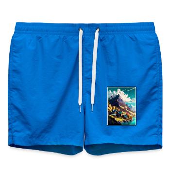 Wallis Schweiz Vintage Reiseposter Souvenir - Badeshorts - Cobalt blue - Vorne - AI Model Male 185 light (185cm)
