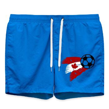 Ahornblatt mit Fußball – Kanada Fan Design - Badeshorts - Cobalt blue - Vorne - AI Model Male 185 light (185cm)