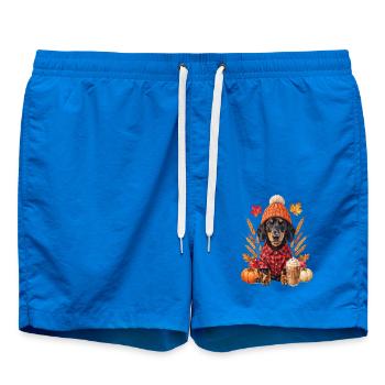 Dackelwelpe mit Mütze, Kürbissen und Latte - Badeshorts - Cobalt blue - Vorne - AI Model Male 185 light (185cm)