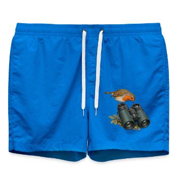 Perspektivwechsel – Rotkehlchen am Fernglas - Badeshorts - Cobalt blue - Vorne - AI Model Male 185 light (185cm)