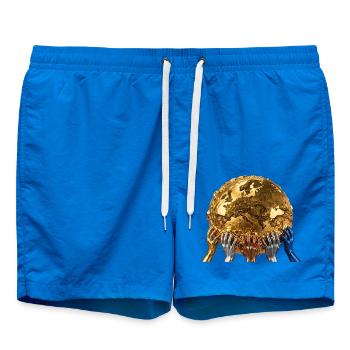 Goldene Erde zwischen verbundenen Händen - Badeshorts - Cobalt blue - Vorne - AI Model Male 185 light (185cm)