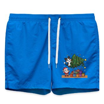 Katze schiebt Weihnachtsbaum - Badeshorts - Cobalt blue - Vorne - AI Model Male 185 light (185cm)
