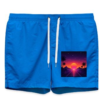 80er-Jahre-Retro mit farbenfrohem Sonnenuntergang - Badeshorts - Cobalt blue - Vorne - AI Model Male 185 light (185cm)