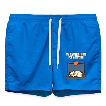 Meine Kamera ist aus – aus einem bestimmten Grund, lustige Katze arbeitet im Homeoffice - Badeshorts - Cobalt blue - Vorne - AI Model Male 185 light (185cm)
