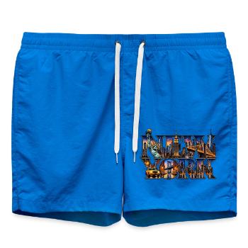 New York Skyline Collage - Badeshorts - Cobalt blue - Vorne - AI Model Male 185 light (185cm)