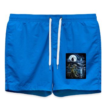 Bigfoot Alien UFO Loch Ness Weltraum Szene Kryptid - Badeshorts - Cobalt blue - Vorne - AI Model Male 185 light (185cm)