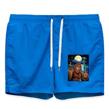 Bigfoot Alien UFO Loch Ness Weltraum Szene Kryptid - Badeshorts - Cobalt blue - Vorne - AI Model Male 185 light (185cm)