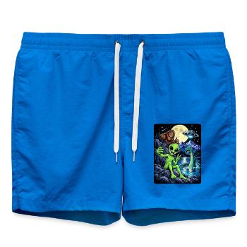 Bigfoot Alien UFO Loch Ness Weltraum Szene Kryptid - Badeshorts - Cobalt blue - Vorne - AI Model Male 185 light (185cm)