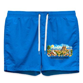Barcelona - Espana - Spain - Spanien - spanisch - Badeshorts - Cobalt blue - Vorne - AI Model Male 185 light (185cm)